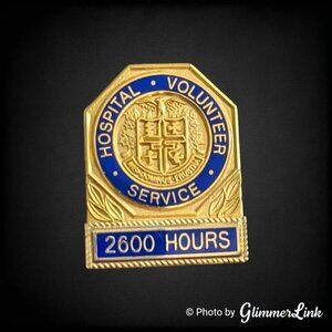 Vintage Hospital Volunteer Service Pin Blue Enamel Gold Tone 2600 Hours Award